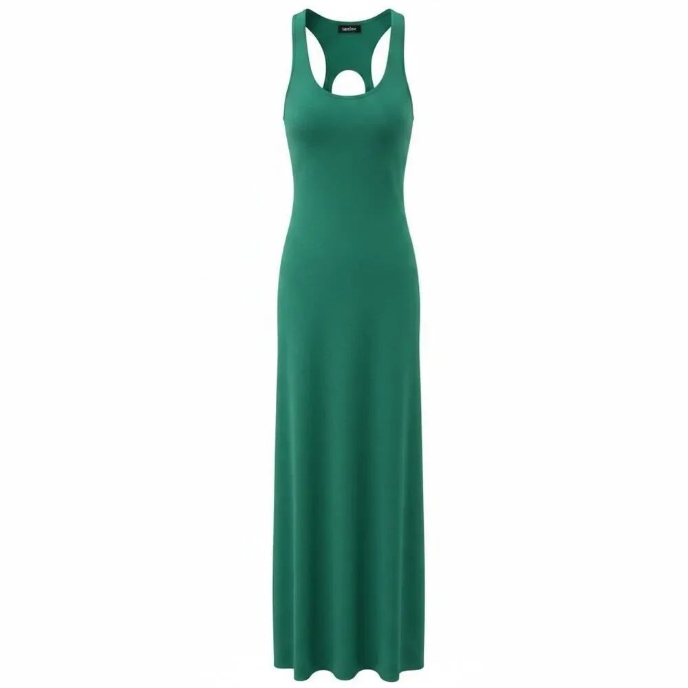 bebe Maxi Dress Green Sleeveless Side Slits Bodycon Solid Womens XS